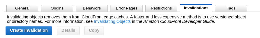 AWS CloudFront Invalidation tab
